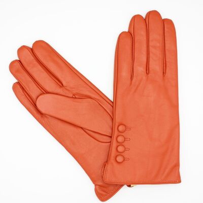 Women's fleece-lined leather gloves - Orange.