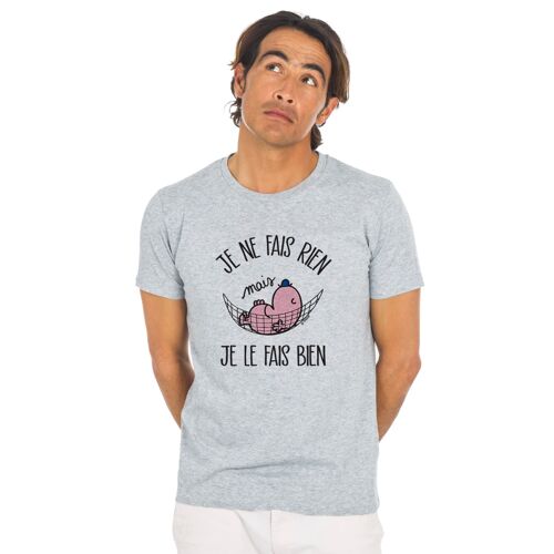 TSHIRT GRIS CHINÉ JE NE FAIS RIEN MAIS JE LE FAIS BIEN - Homme