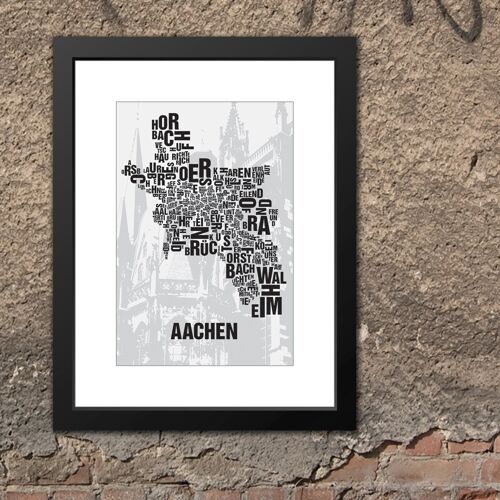 Buchstabenort Aachen Dom - 30x40cm-passepartout-gerahmt