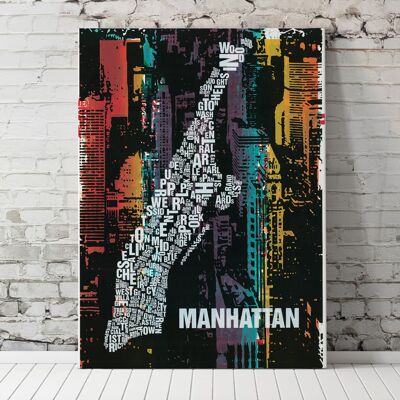 Buchstabenort Manhattan Downtown Kunstdruck - 70x100cm-leinwand-auf-keilrahmen