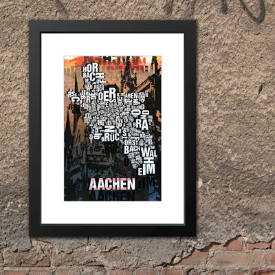 Place of the letters Aachen Cathedral art print - 30x40cm-passepartout-framed