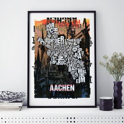 Lugar de las letras Aachen Cathedral art print - 50x70cm-impresión digital-enmarcada