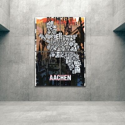 Buchstabenort Aachen Dom Kunstdruck - 140x200cm-als-4-teiliger-keilrahmen