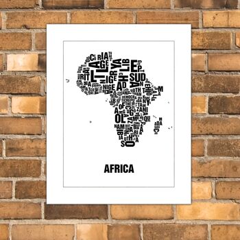 Lettre localisation Afrique Afrique noir sur blanc naturel - 40x50cm-passepartout 1
