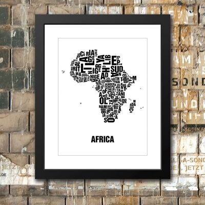 Buchstabenort Africa Afrika Schwarz auf Naturweiß - 40x50-passepartout-gerahmt