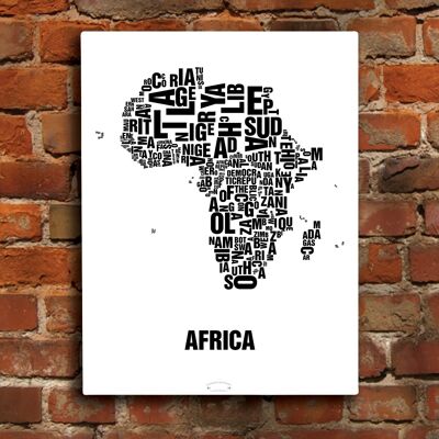 Lettre localisation Afrique Afrique noir sur blanc naturel - 40x50cm-toile-sur-châssis
