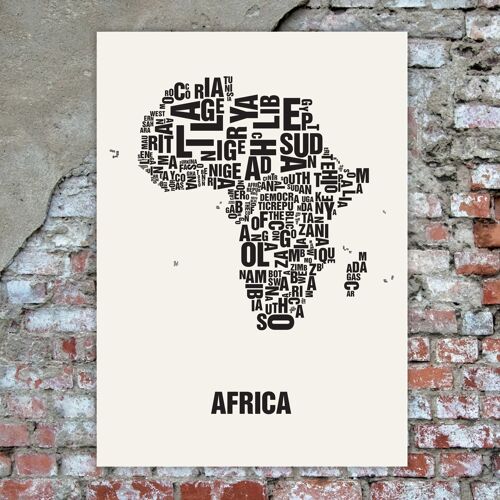 Buchstabenort Africa Afrika Schwarz auf Naturweiß - 50x70cm-handgemachter-siebdruck