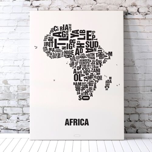 Buchstabenort Africa Afrika Schwarz auf Naturweiß - 70x100cm-leinwand-auf-keilrahmen