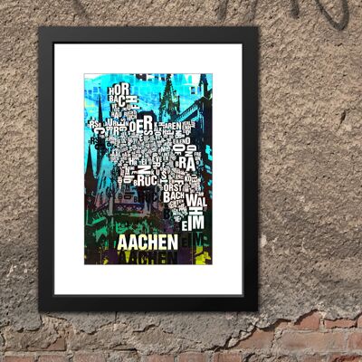 Place of the letters Aachen Cathedral art print - 30x40 cm-passepartout-framed