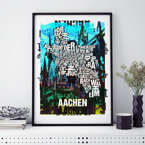 Buchstabenort Aachen Dom Kunstdruck - 50x70 cm-digitaldruck-gerahmt