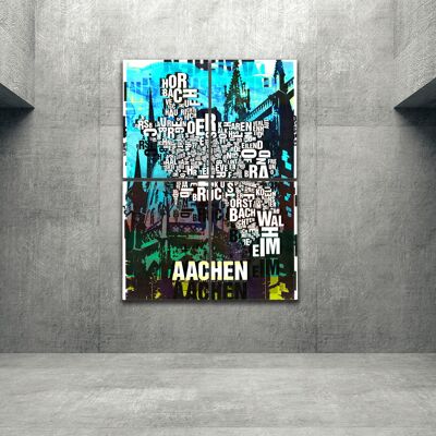 Buchstabenort Aachen Dom Kunstdruck - 140x200 cm-als-4-teiliger-keilrahmen