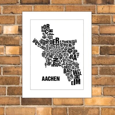 Letra place Aachen negro sobre blanco natural - 40x50cm-passepartout