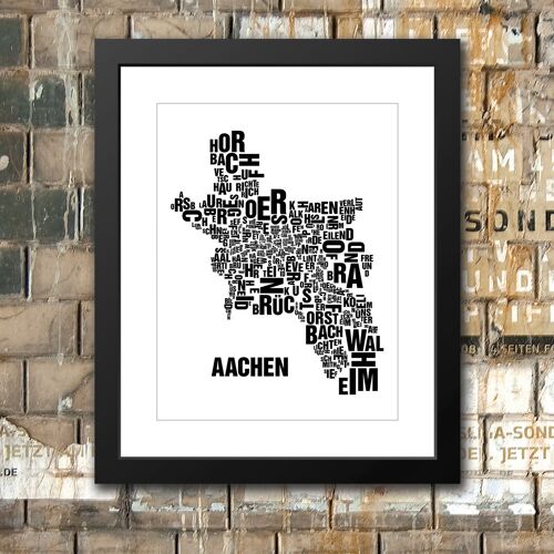 Buchstabenort Aachen Schwarz auf Naturweiß - 40x50-passepartout-gerahmt