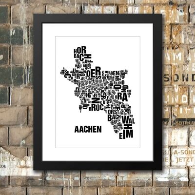 Place of letters Aachen black on natural white - 40x50 passepartout framed
