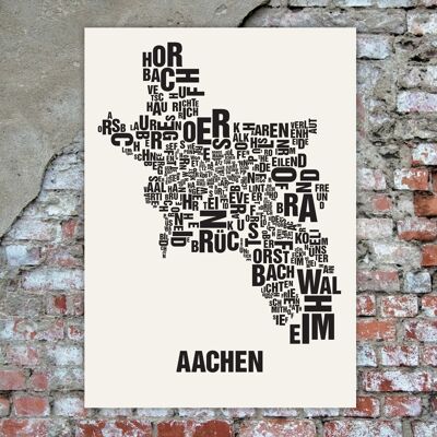 Letter place Aachen black on natural white - 50x70cm-handmade-screenprint