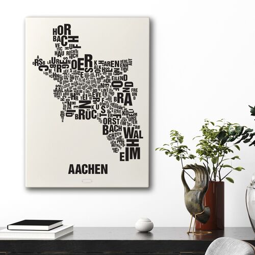 Buchstabenort Aachen Schwarz auf Naturweiß - 50x70cm-leinwand-auf-keilrahmen