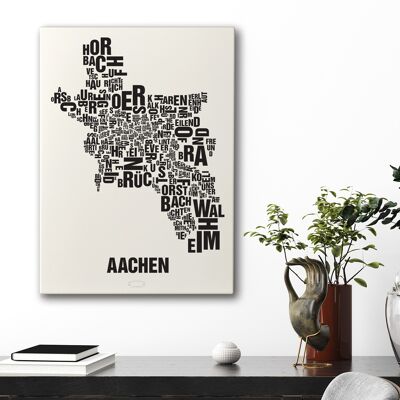 Place of letters Aachen black on natural white - 50x70cm-canvas-on-stretcher