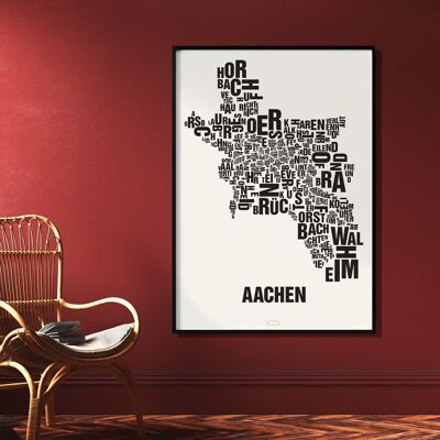 Place of letters Aachen black on natural white - 70x100cm-digital print-rolled