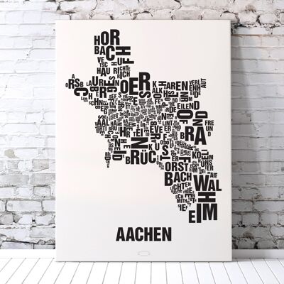 Place of letters Aachen black on natural white - 70x100cm-canvas-on-stretcher