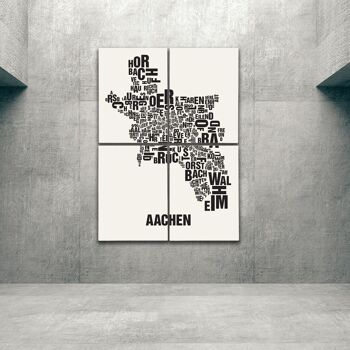 Place des lettres Aix-la-Chapelle noir sur blanc naturel - 140x200cm-en-4-part-stretcher 1