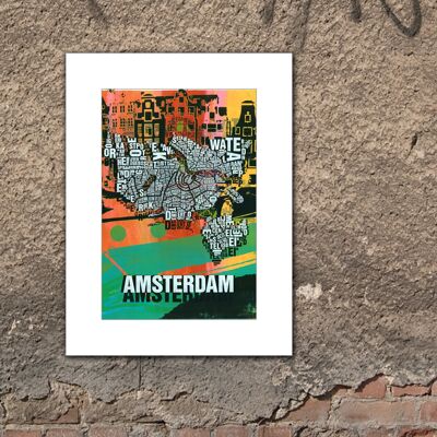 Buchstabenort Amsterdam Grachten Kunstdruck - 30x40cm-passepartout