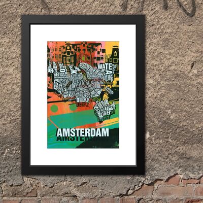 Lieu des lettres Amsterdam Grachten tirage d'art - 30x40cm-passepartout-encadré