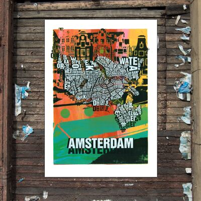 Buchstabenort Amsterdam Grachten Kunstdruck - 50x70cm-digitaldruck