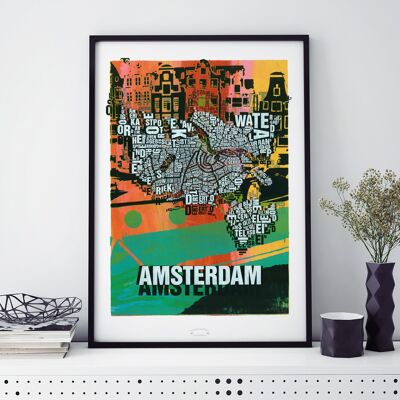 Buchstabenort Amsterdam Grachten Kunstdruck - 50x70cm-digitaldruck-gerahmt