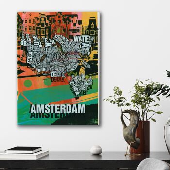 Lieu des lettres Amsterdam Grachten impression d'art - 50x70cm-toile-sur-châssis 1