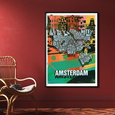 Lugar de letras Amsterdam Grachten lámina - 70x100cm-impresión digital enrollada