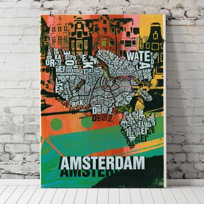 Lieu des lettres Amsterdam Grachten impression d'art - 70x100cm-toile-sur-châssis