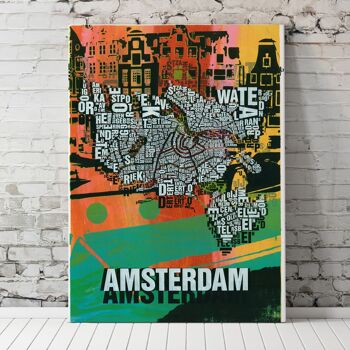 Lieu des lettres Amsterdam Grachten impression d'art - 70x100cm-toile-sur-châssis 1