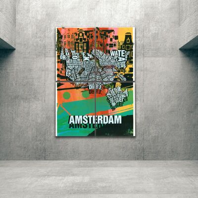 Lieu des lettres Amsterdam Grachten impression d'art - 140x200cm-comme-4-part-stretcher