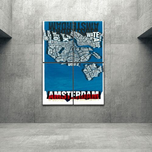 Buchstabenort Amsterdam Noordzee Kunstdruck - 140x200cm-als-4-teiliger-keilrahmen
