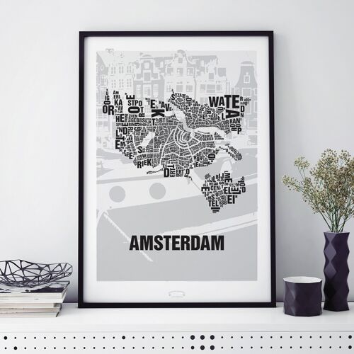 Buchstabenort Amsterdam Grachten - 50x70cm-digitaldruck-gerahmt