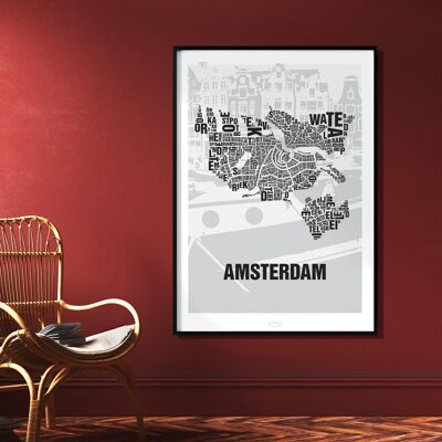 Buchstabenort Amsterdam Grachten - 70x100cm-digitaldruck-gerollt