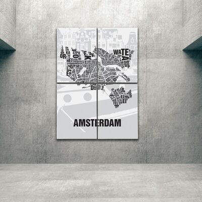 Buchstabenort Amsterdam Grachten - 140x200cm-als-4-teiliger-keilrahmen