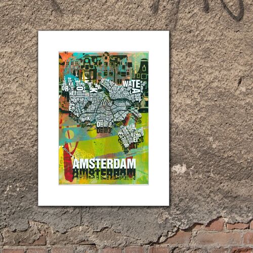 Buchstabenort Amsterdam Grachten Kunstdruck - 30x40 cm-passepartout