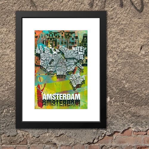 Buchstabenort Amsterdam Grachten Kunstdruck - 30x40 cm-passepartout-gerahmt