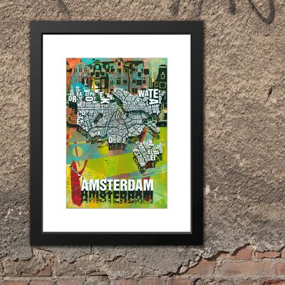 Luogo delle lettere Amsterdam Grachten stampa d'arte - 30x40 cm-passepartout-incorniciato