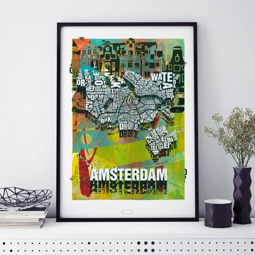 Buchstabenort Amsterdam Grachten Kunstdruck - 50x70 cm-digitaldruck-gerahmt