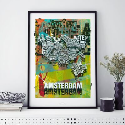 Lugar de las letras Amsterdam Grachten lámina - 50x70 cm-impresión digital-enmarcada