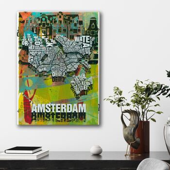 Lieu des lettres Amsterdam Grachten impression d'art - 50x70 cm-toile-sur-châssis 1