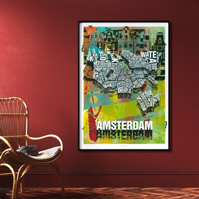 Luogo delle lettere Amsterdam Grachten stampa d'arte - 70x100 cm-stampa digitale arrotolata