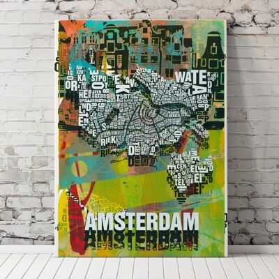 Lugar de letras Amsterdam Grachten lámina - 70x100 cm-lienzo-en-camilla