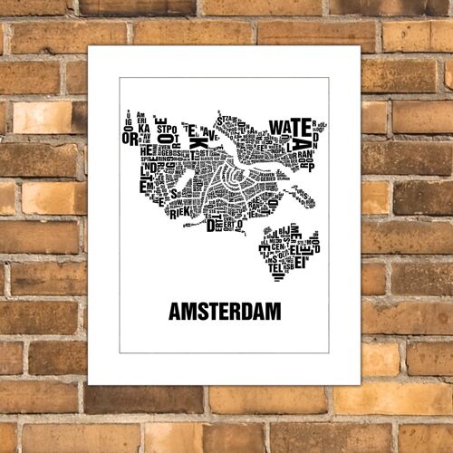 Buchstabenort Amsterdam Schwarz auf Naturweiß - 40x50cm-passepartout