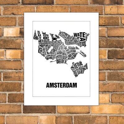Letra place Amsterdam negra sobre blanco natural - 40x50cm-passepartout
