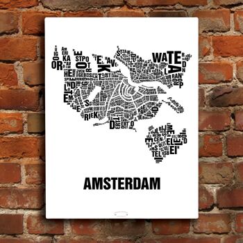 Place des lettres Amsterdam noir sur blanc naturel - 40x50cm-toile-sur-châssis 1