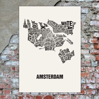Lugar de letras Amsterdam negro sobre blanco natural - 50x70cm-serigrafia-artesanal