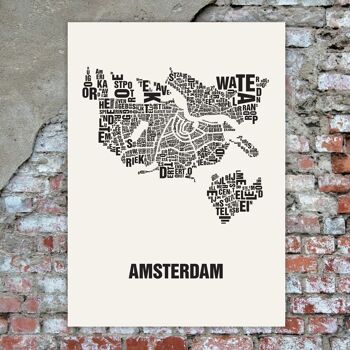 Place des lettres Amsterdam noir sur blanc naturel - 50x70cm-sérigraphie-fait main 1